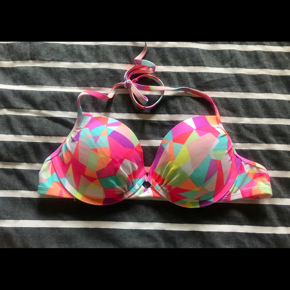 Multicolored Neon Geometric Bathing Suit Top